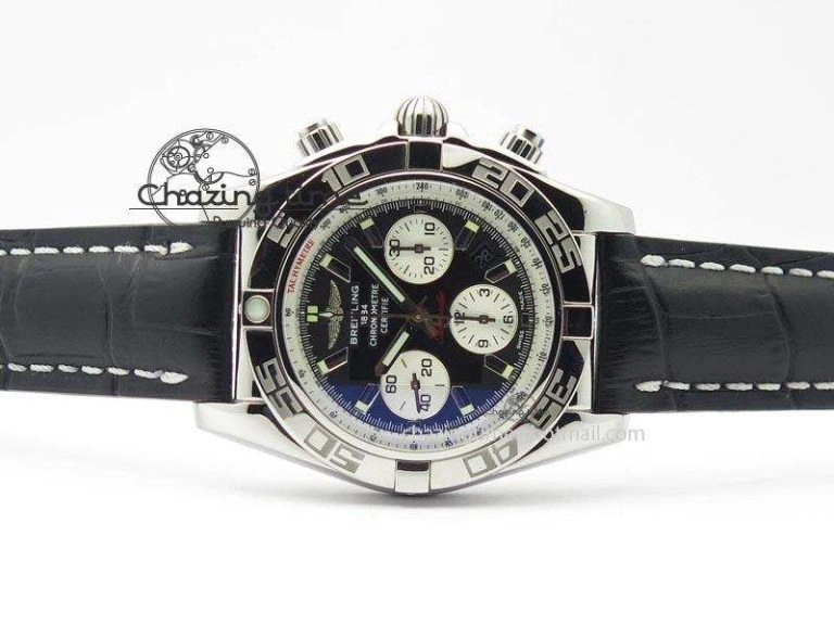 Chronomat B01 Chrono SS JF 1:1 Best Edition Black Dial On Black Leather Strap A Sustainable 5772