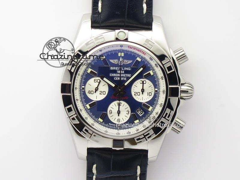Chronomat B01 Chrono SS JF 1:1 Best Edition Blue Dial On Black Leather Strap A Durable 5774