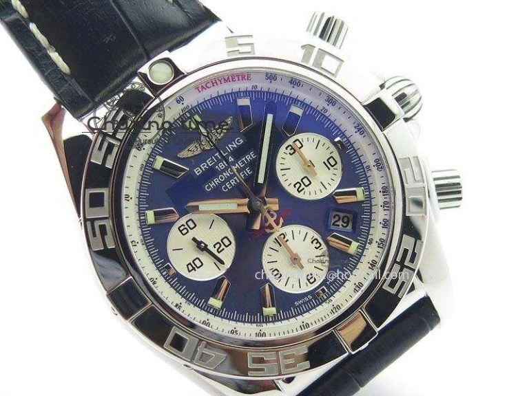 Chronomat B01 Chrono SS JF 1:1 Best Edition Blue Dial On Black Leather Strap A Durable 5774