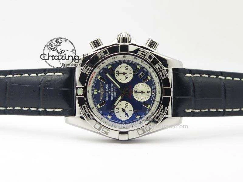 Chronomat B01 Chrono SS JF 1:1 Best Edition Blue Dial On Black Leather Strap A Durable 5774
