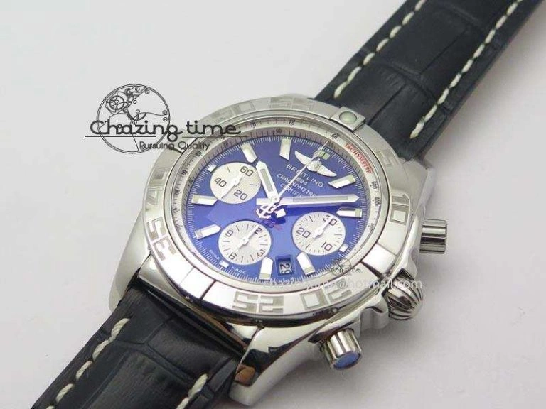 Chronomat B01 Chrono SS JF 1:1 Best Edition Blue Dial On Black Leather Strap A Durable 5774