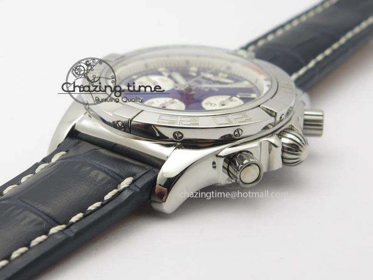 Chronomat B01 Chrono SS JF 1:1 Best Edition Blue Dial On Black Leather Strap A Durable 5774