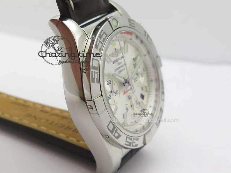 Chic Chronomat B01 Chrono SS JF 1:1 Best Edition White Dial On Brown Leather Strap A 5776