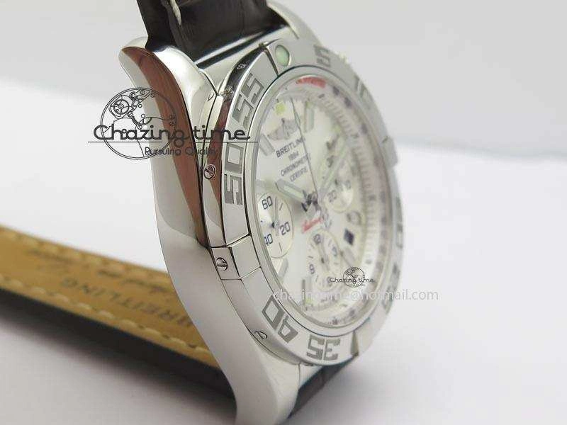 Chic Chronomat B01 Chrono SS JF 1:1 Best Edition White Dial On Brown Leather Strap A 5776