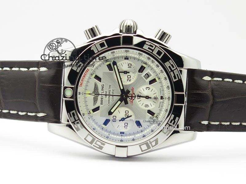 Chic Chronomat B01 Chrono SS JF 1:1 Best Edition White Dial On Brown Leather Strap A 5776