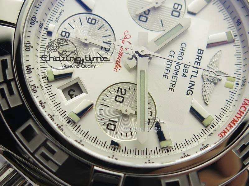 Chic Chronomat B01 Chrono SS JF 1:1 Best Edition White Dial On Brown Leather Strap A 5776