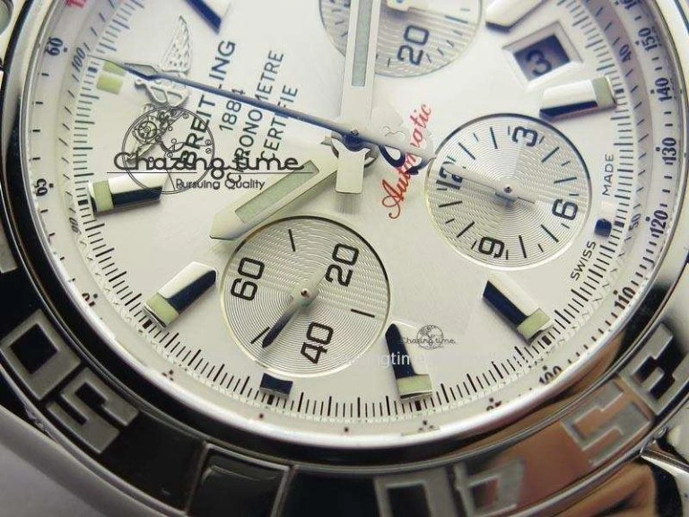 Chic Chronomat B01 Chrono SS JF 1:1 Best Edition White Dial On Brown Leather Strap A 5776