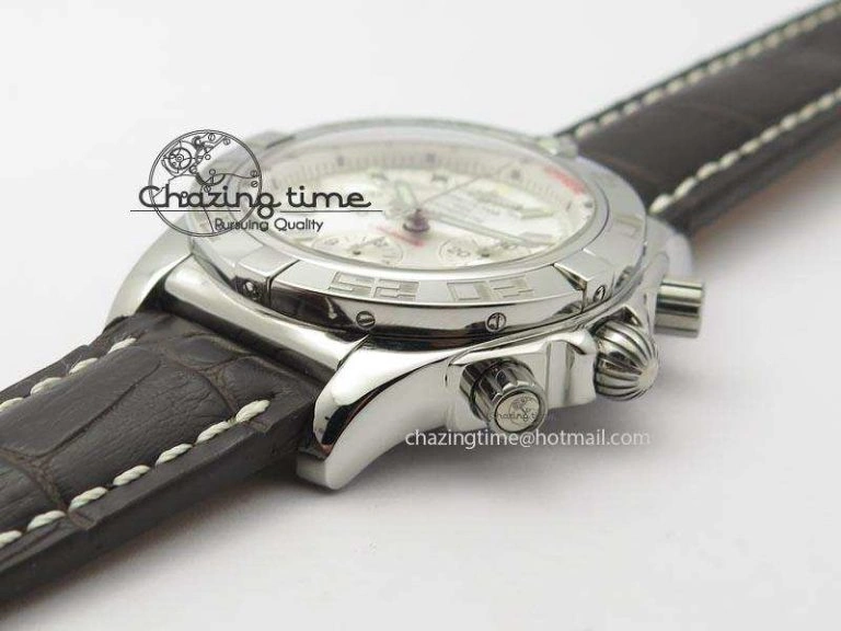 Chic Chronomat B01 Chrono SS JF 1:1 Best Edition White Dial On Brown Leather Strap A 5776
