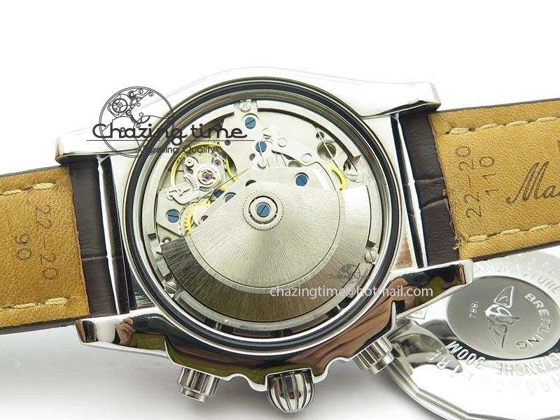 Chic Chronomat B01 Chrono SS JF 1:1 Best Edition White Dial On Brown Leather Strap A 5776