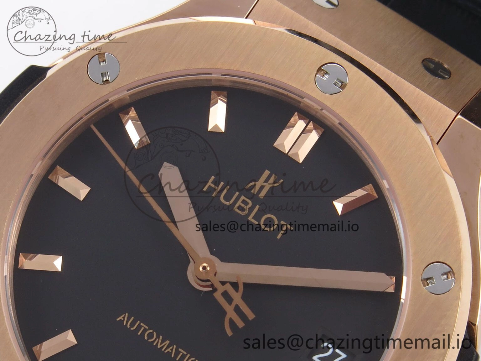 Fusion 38mm RG JJF 1:1 Best Edition Black Dial on Black Gummy Leather Strap TopPick 6709