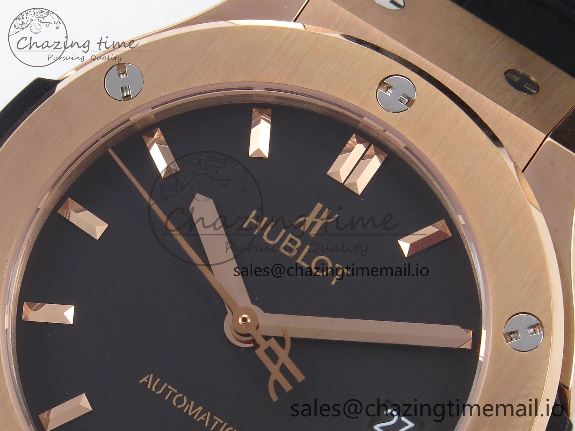 Fusion 38mm RG JJF 1:1 Best Edition Black Dial on Black Gummy Leather Strap TopPick 6709