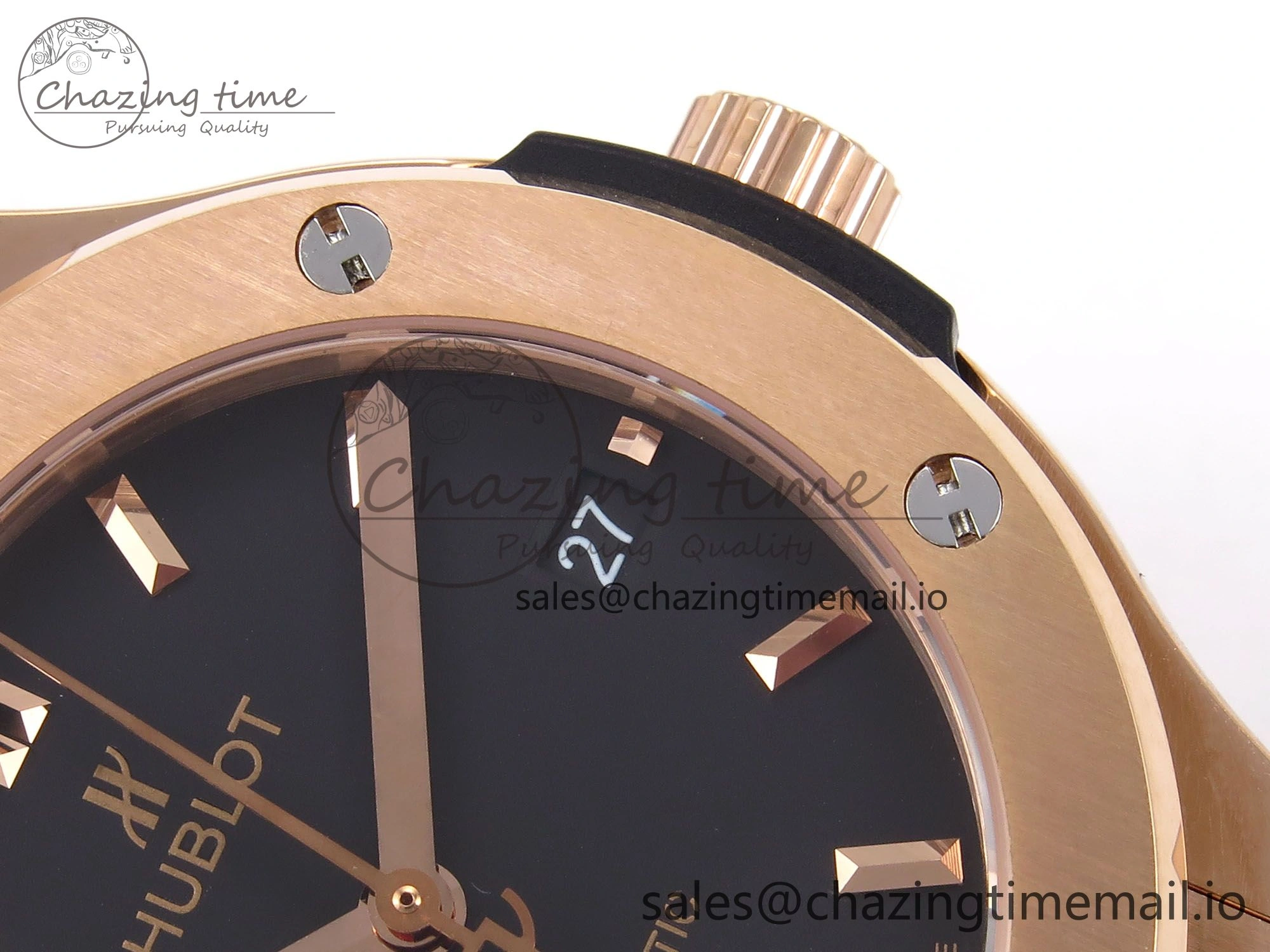 Fusion 38mm RG JJF 1:1 Best Edition Black Dial on Black Gummy Leather Strap TopPick 6709