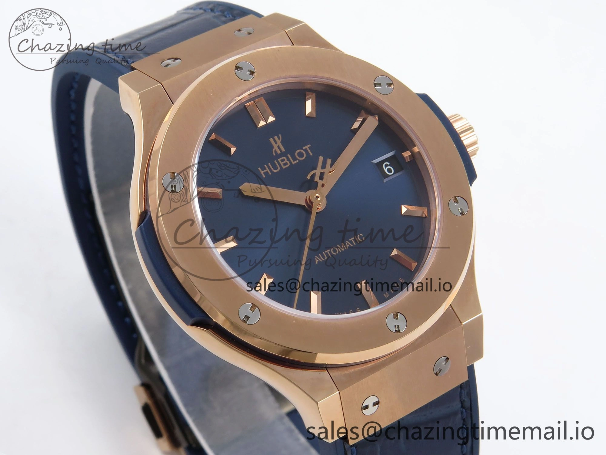 EasyCare Fusion 38mm RG JJF 1:1 Best Edition Blue Dial on Blue Gummy Leather Strap 6712