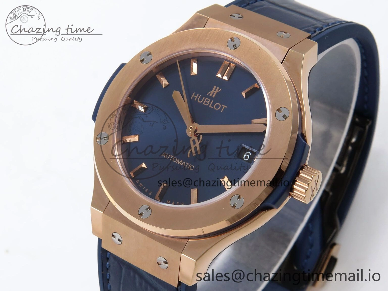EasyCare Fusion 38mm RG JJF 1:1 Best Edition Blue Dial on Blue Gummy Leather Strap 6712