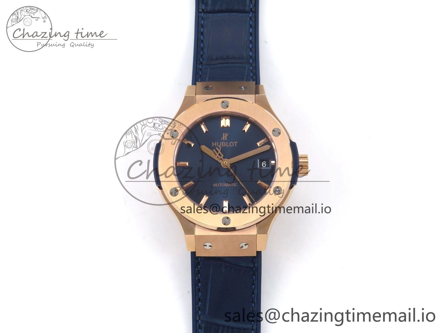 EasyCare Fusion 38mm RG JJF 1:1 Best Edition Blue Dial on Blue Gummy Leather Strap 6712