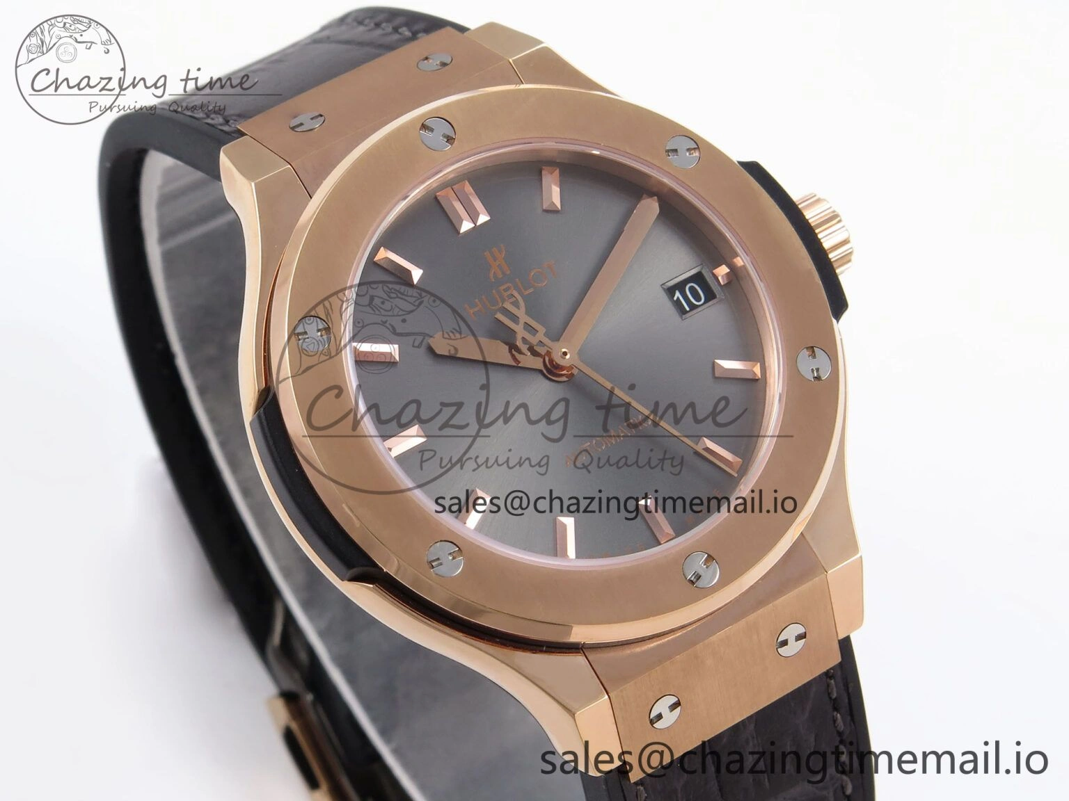 SmartChoice Fusion 38mm RG JJF 1:1 Best Edition Gray Dial on Black Gummy Leather Strap 6710