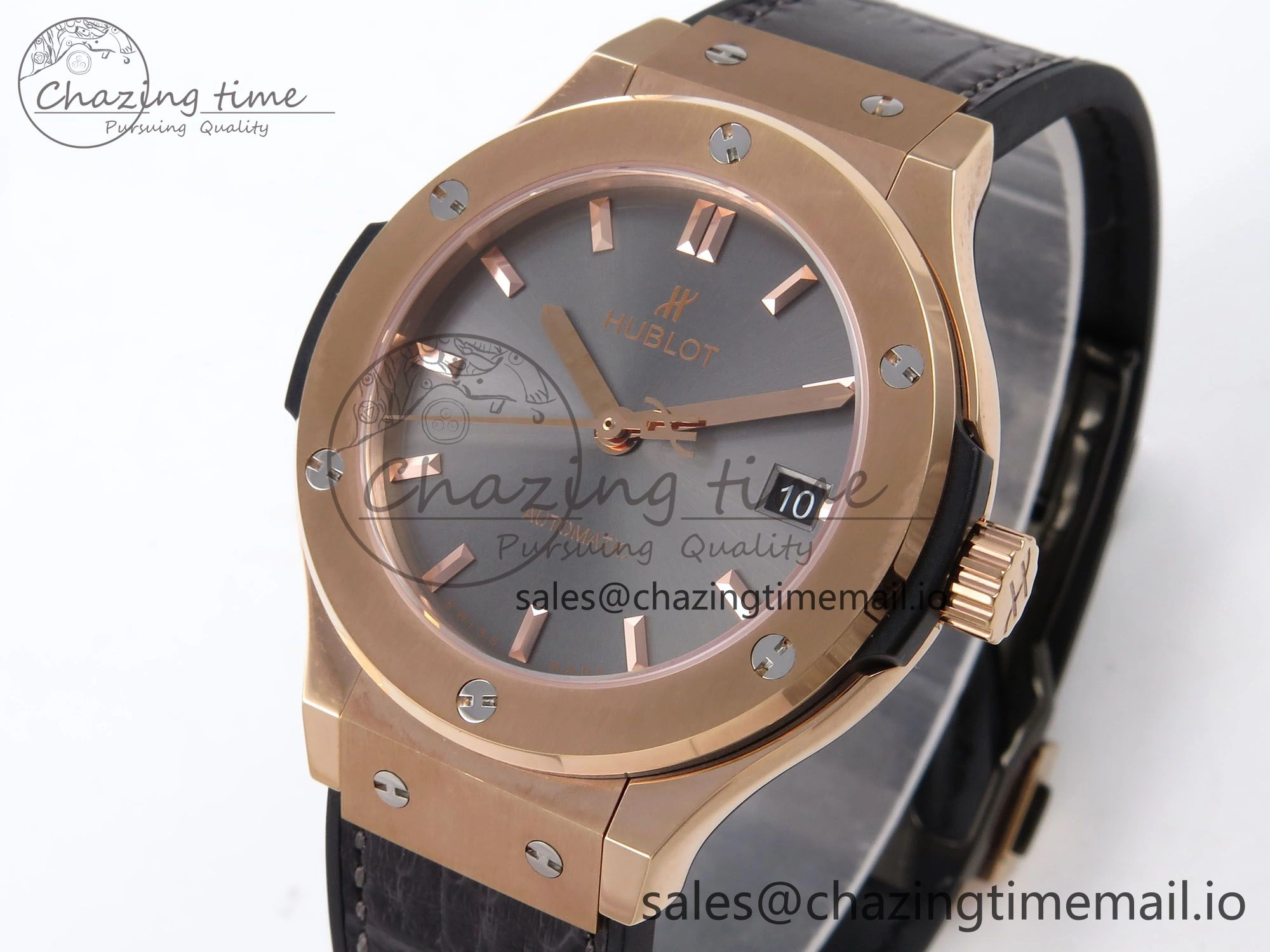 SmartChoice Fusion 38mm RG JJF 1:1 Best Edition Gray Dial on Black Gummy Leather Strap 6710