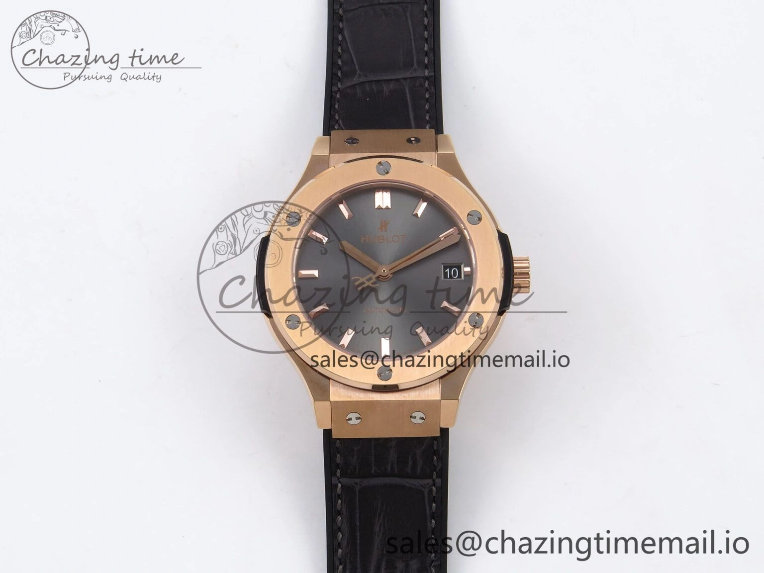 SmartChoice Fusion 38mm RG JJF 1:1 Best Edition Gray Dial on Black Gummy Leather Strap 6710