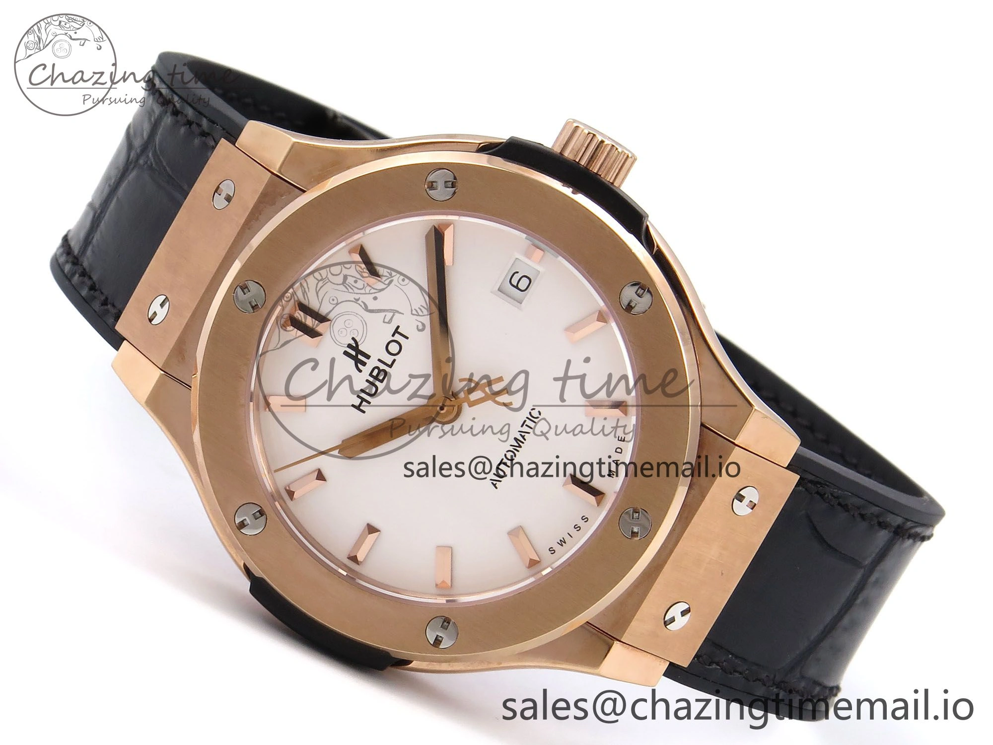 Fusion 38mm RG JJF 1:1 Best Edition White Dial on Black Gummy Leather Strap Trendsetting 6711