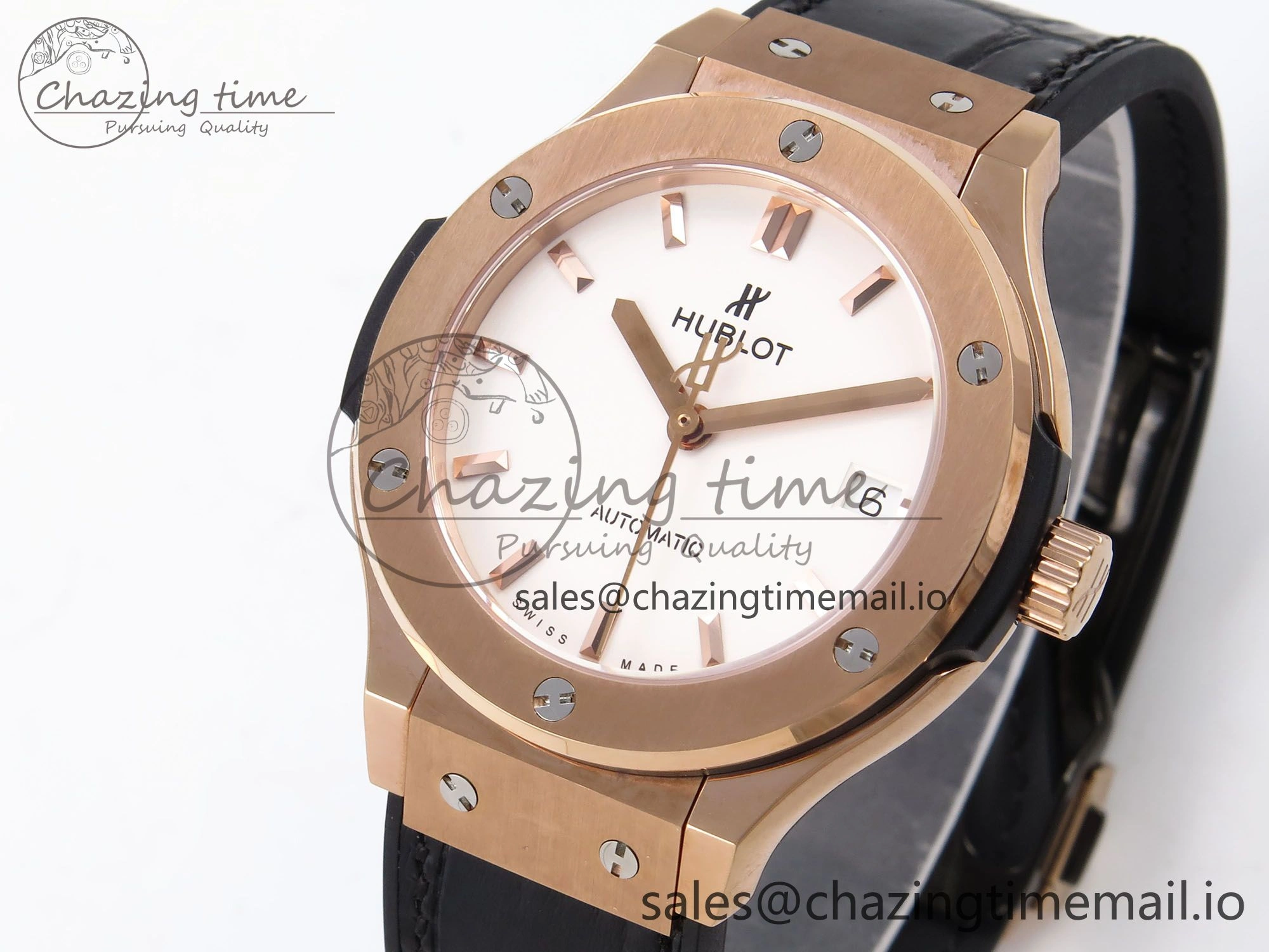 Fusion 38mm RG JJF 1:1 Best Edition White Dial on Black Gummy Leather Strap Trendsetting 6711