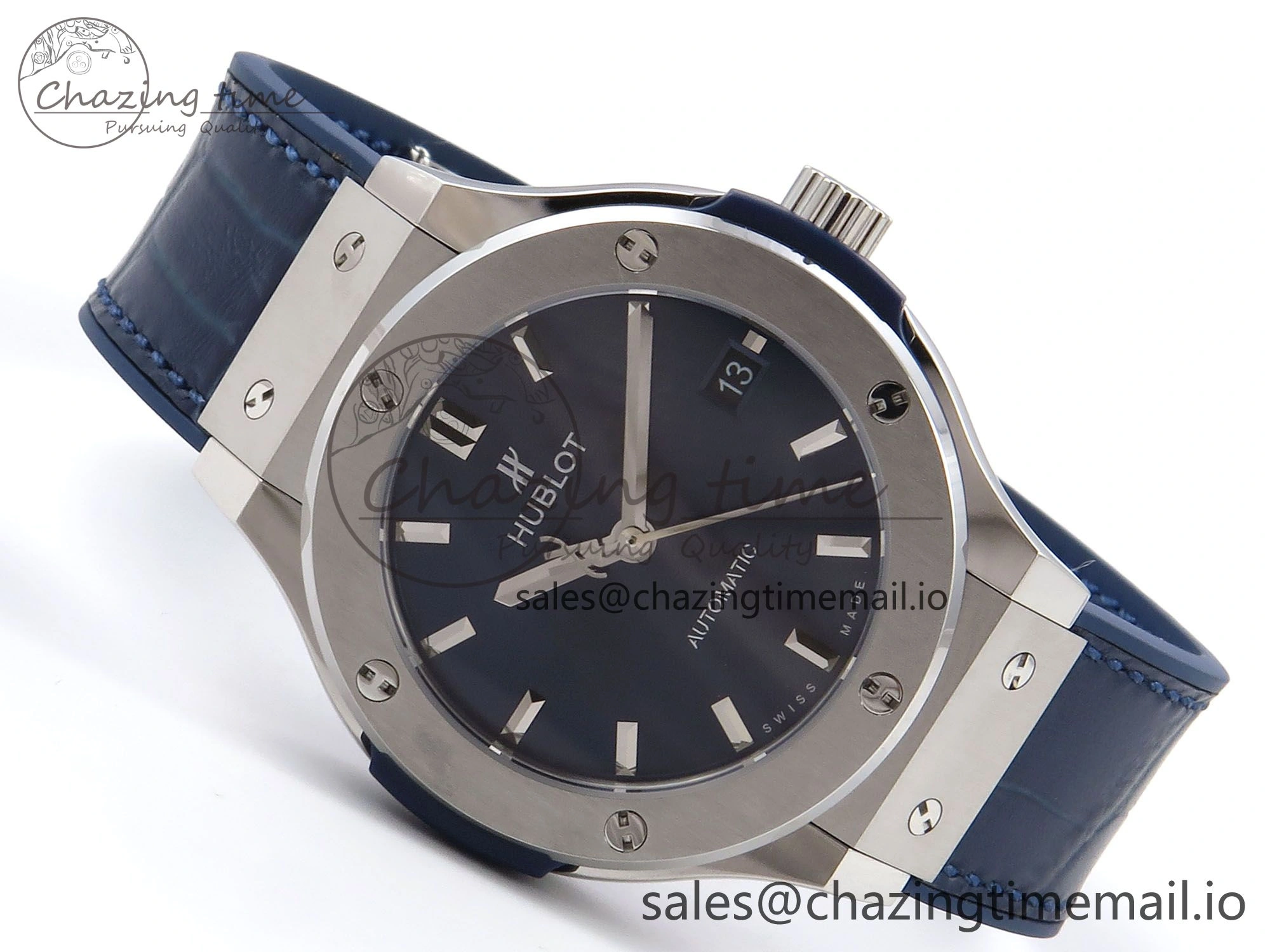 Fusion 38mm SS JJF 1:1 Best Edition Blue Dial on Blue Gummy Leather Strap Original 6715
