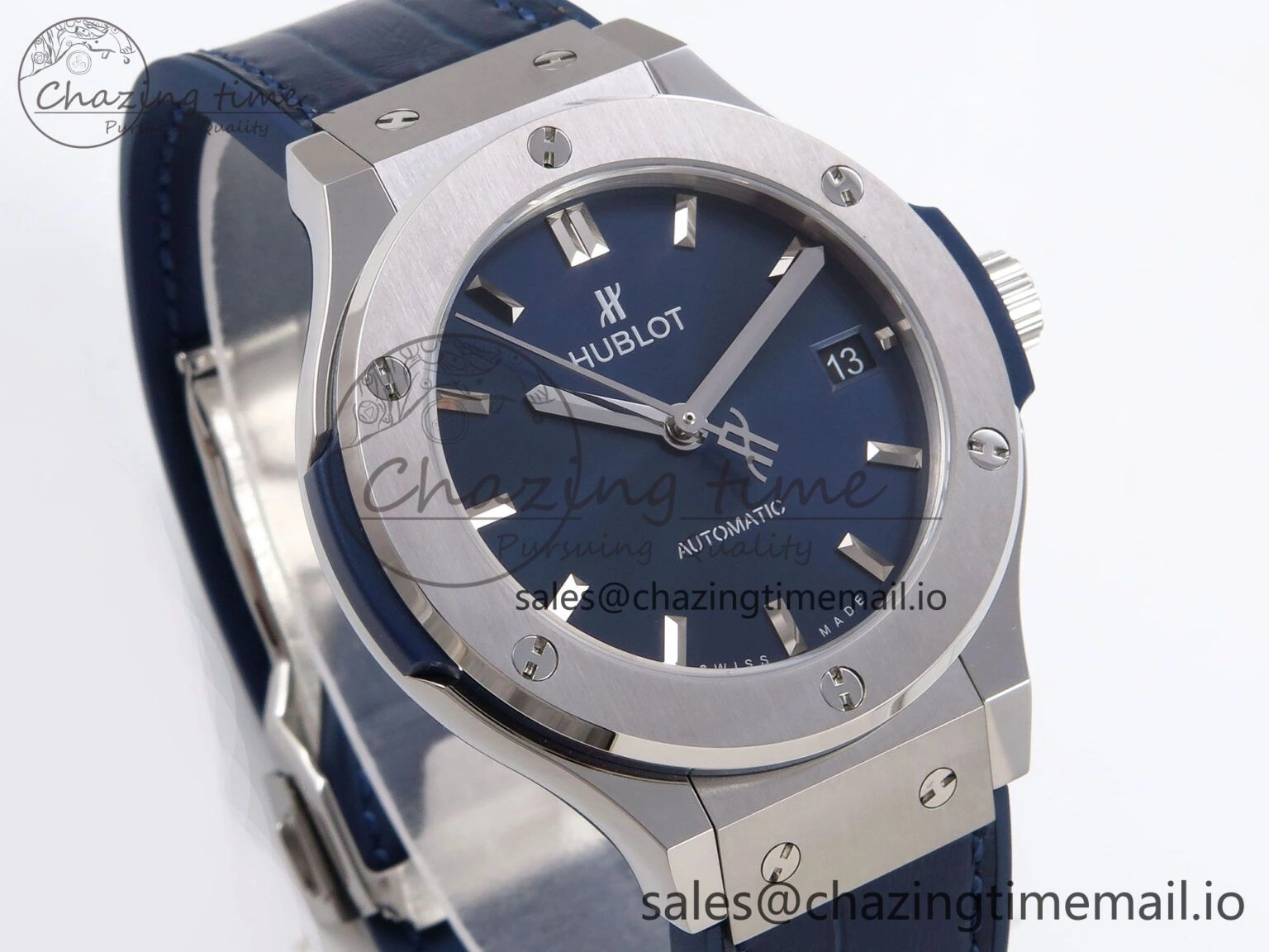 Fusion 38mm SS JJF 1:1 Best Edition Blue Dial on Blue Gummy Leather Strap Original 6715