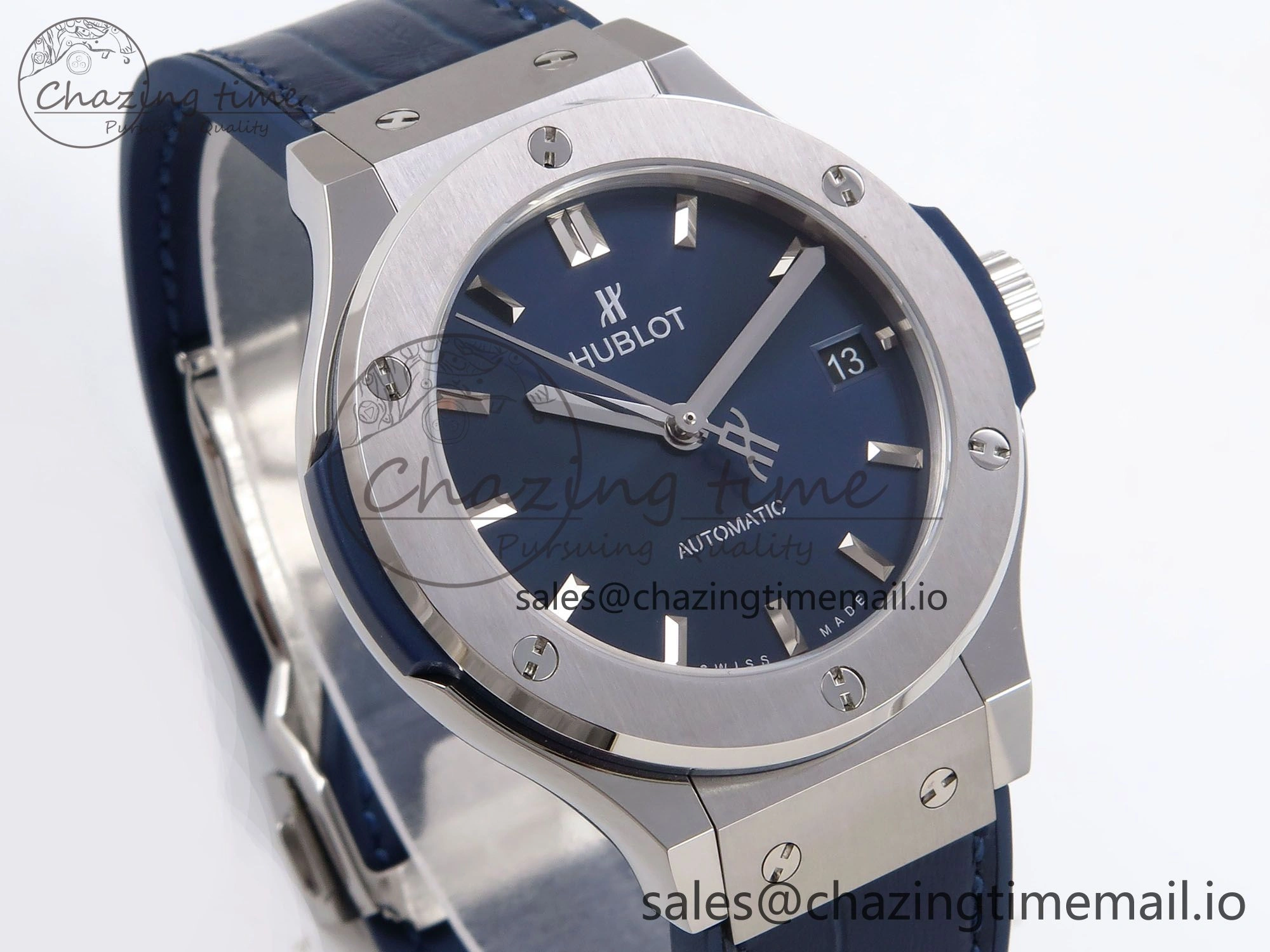 Fusion 38mm SS JJF 1:1 Best Edition Blue Dial on Blue Gummy Leather Strap Original 6715