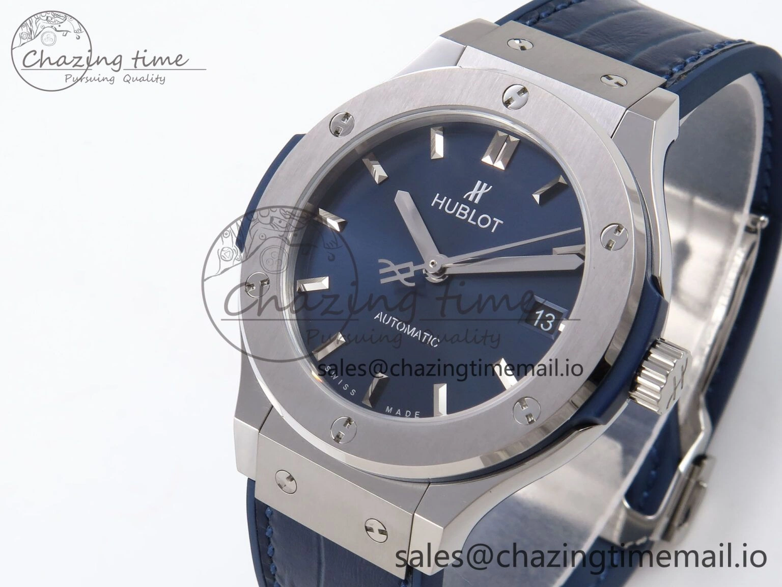 Fusion 38mm SS JJF 1:1 Best Edition Blue Dial on Blue Gummy Leather Strap Original 6715