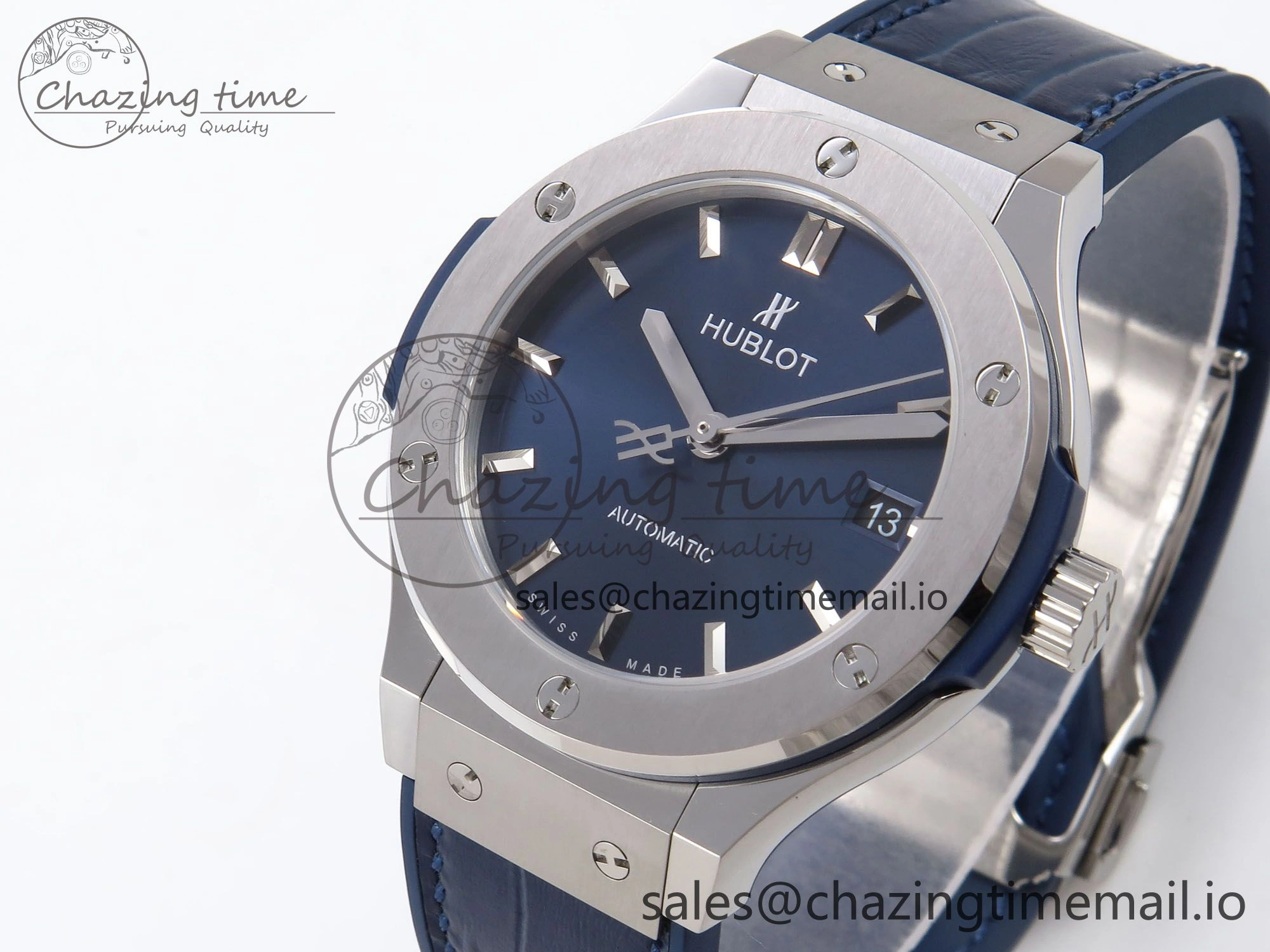 Fusion 38mm SS JJF 1:1 Best Edition Blue Dial on Blue Gummy Leather Strap Original 6715