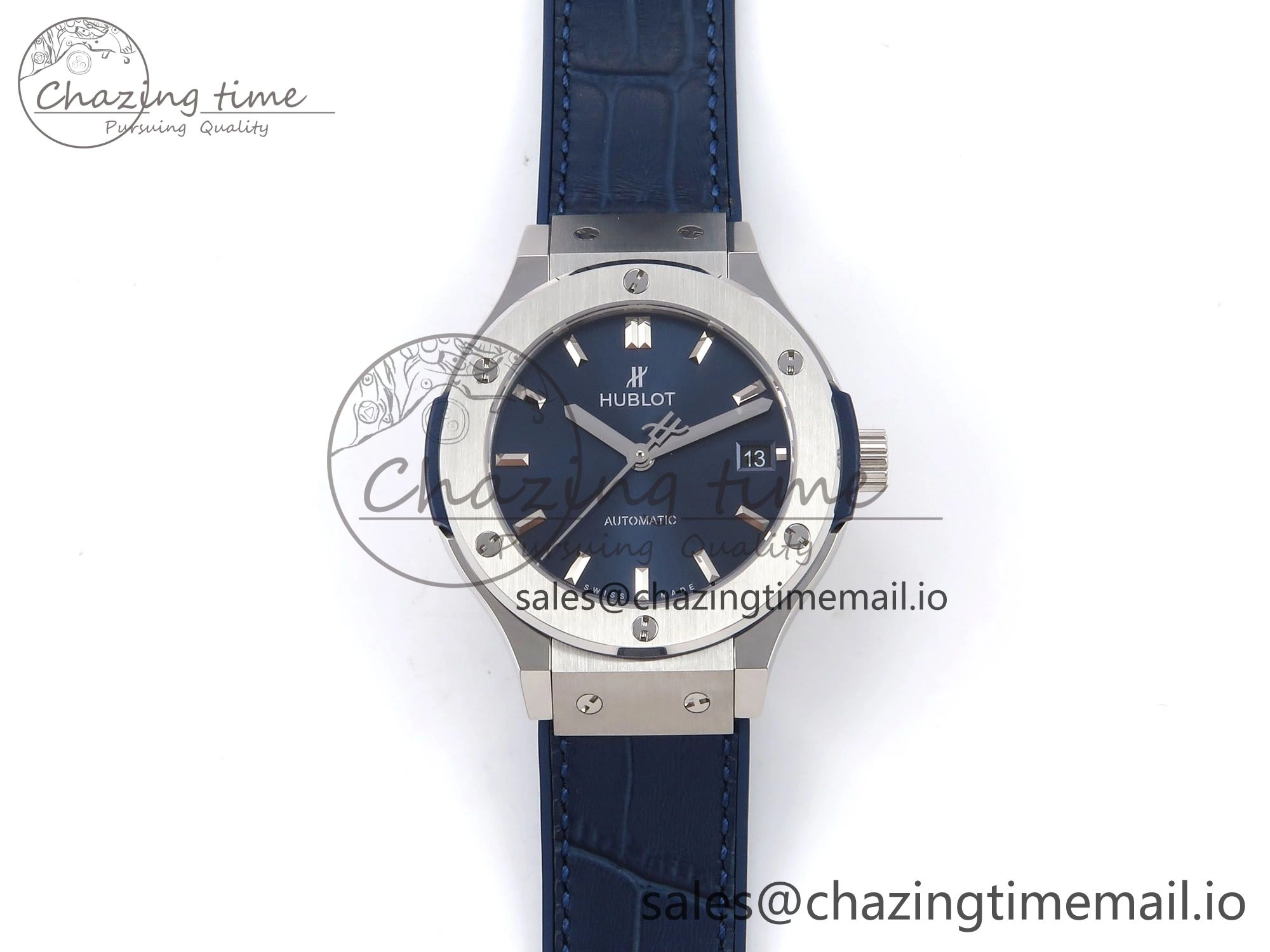 Fusion 38mm SS JJF 1:1 Best Edition Blue Dial on Blue Gummy Leather Strap Original 6715