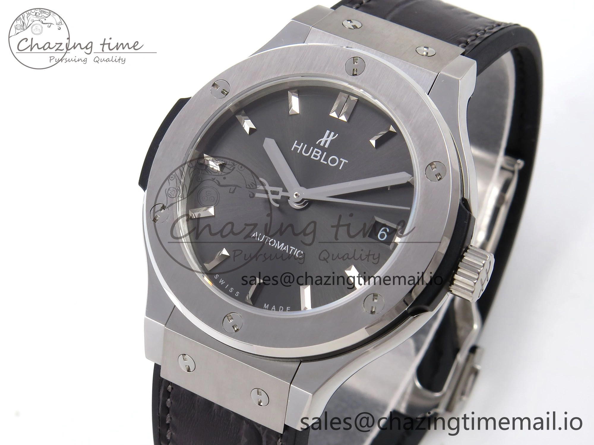 Fusion 38mm SS JJF 1:1 Best Edition Gray Dial on Black Gummy Leather Strap Premium 6714