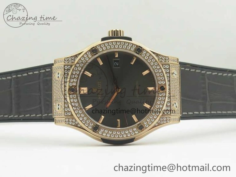 Fusion 42mm Crystal RG Case F16 Factory 1:1 Best Edition Gray Dial On Gummy Strap A Elegant 6874