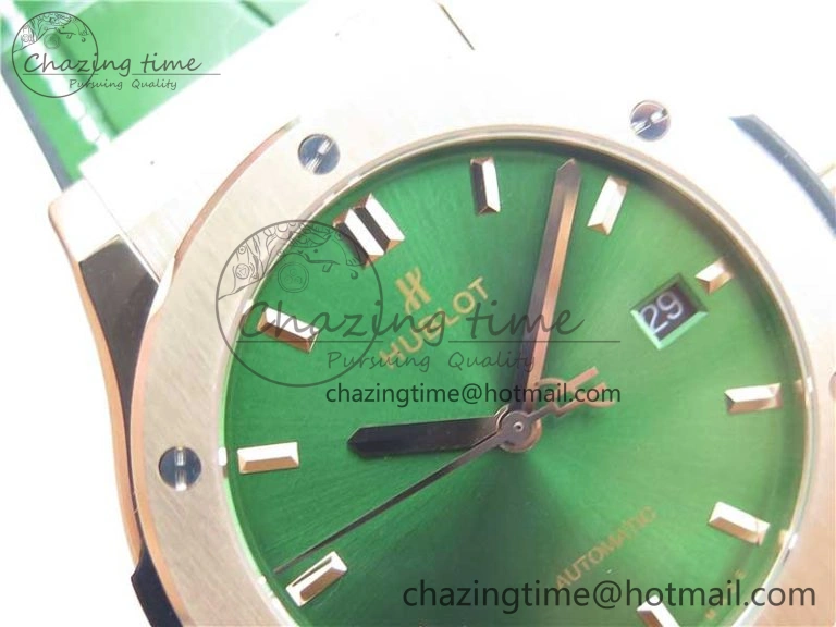 EyeCatching Fusion 42mm RG B50 Green Dial On Green Gummy Strap A 6806