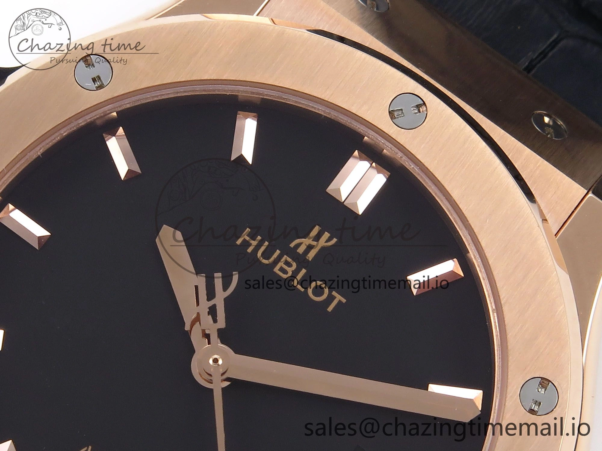 OnTrend Fusion 42mm RG JJF 1:1 Best Edition Black Dial on Black Gummy Leather Strap 6703