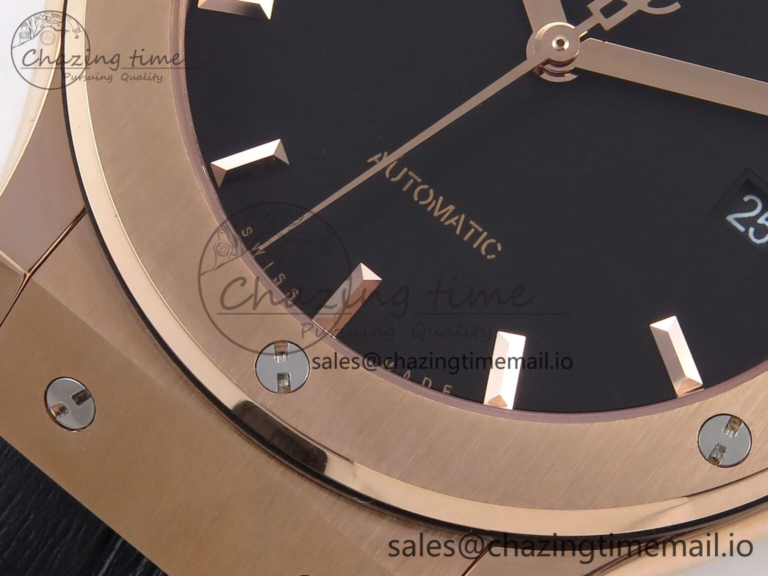 OnTrend Fusion 42mm RG JJF 1:1 Best Edition Black Dial on Black Gummy Leather Strap 6703