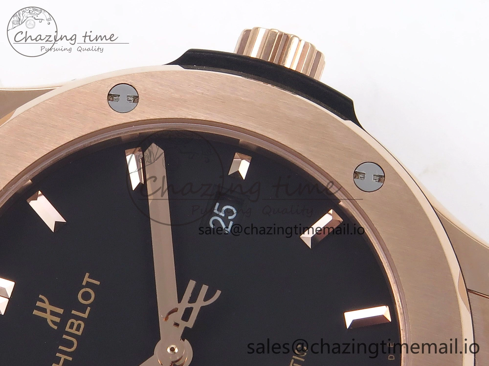 OnTrend Fusion 42mm RG JJF 1:1 Best Edition Black Dial on Black Gummy Leather Strap 6703