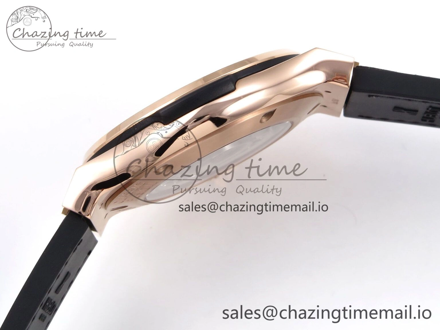 OnTrend Fusion 42mm RG JJF 1:1 Best Edition Black Dial on Black Gummy Leather Strap 6703