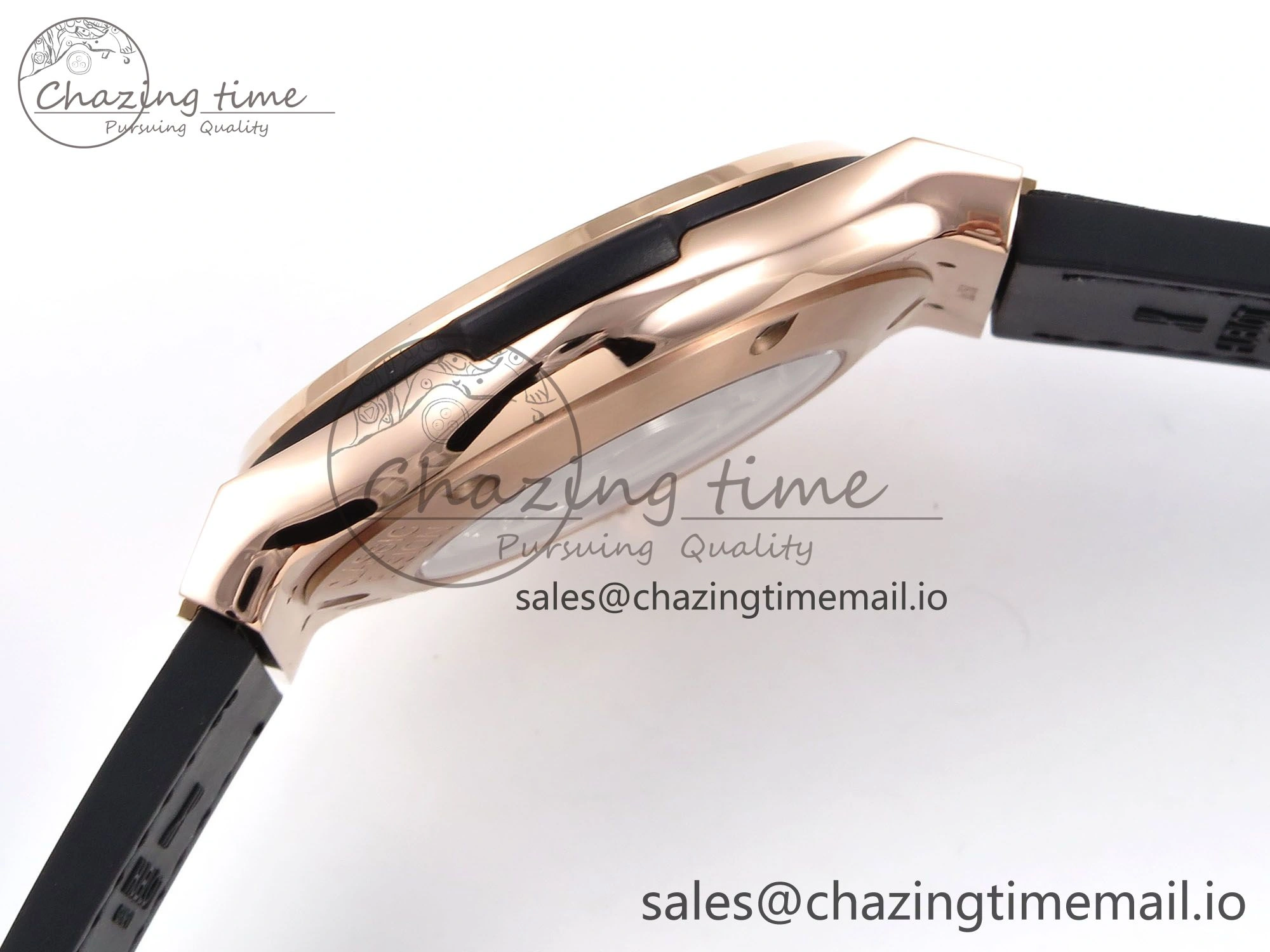 OnTrend Fusion 42mm RG JJF 1:1 Best Edition Black Dial on Black Gummy Leather Strap 6703