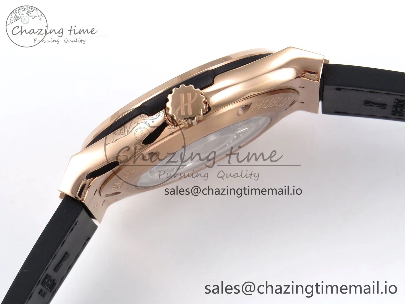 OnTrend Fusion 42mm RG JJF 1:1 Best Edition Black Dial on Black Gummy Leather Strap 6703