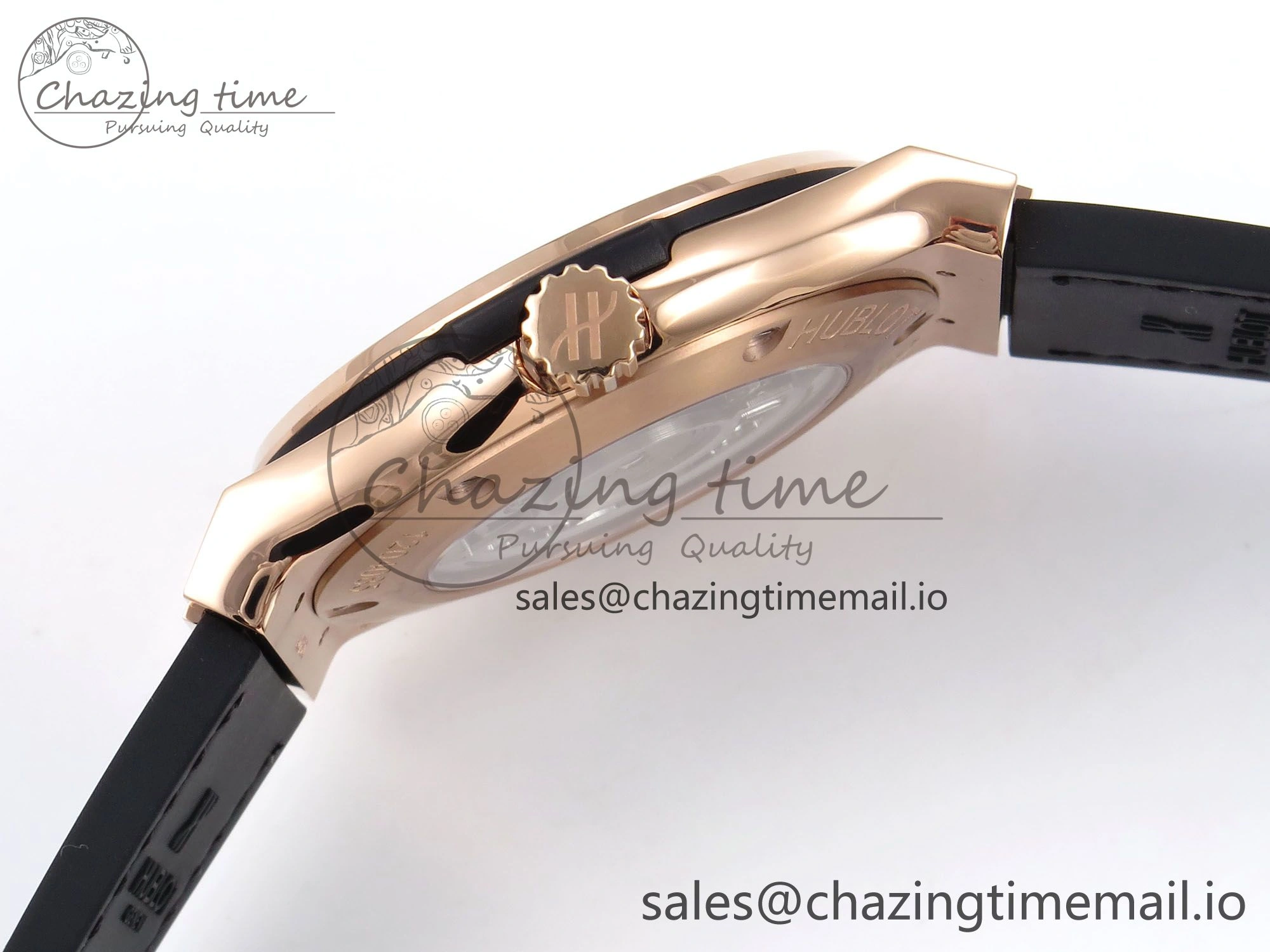 OnTrend Fusion 42mm RG JJF 1:1 Best Edition Black Dial on Black Gummy Leather Strap 6703