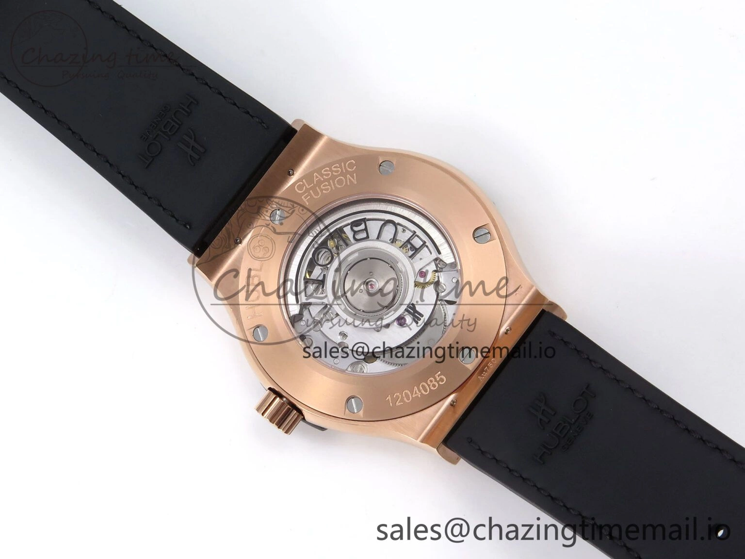 OnTrend Fusion 42mm RG JJF 1:1 Best Edition Black Dial on Black Gummy Leather Strap 6703