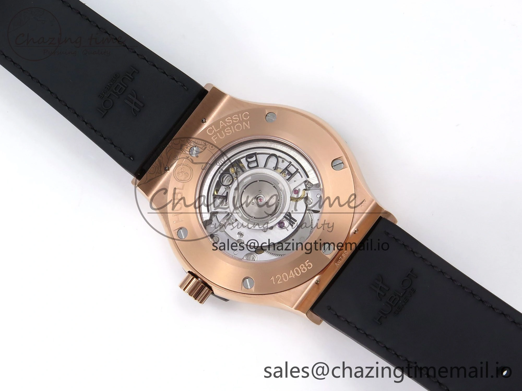 OnTrend Fusion 42mm RG JJF 1:1 Best Edition Black Dial on Black Gummy Leather Strap 6703