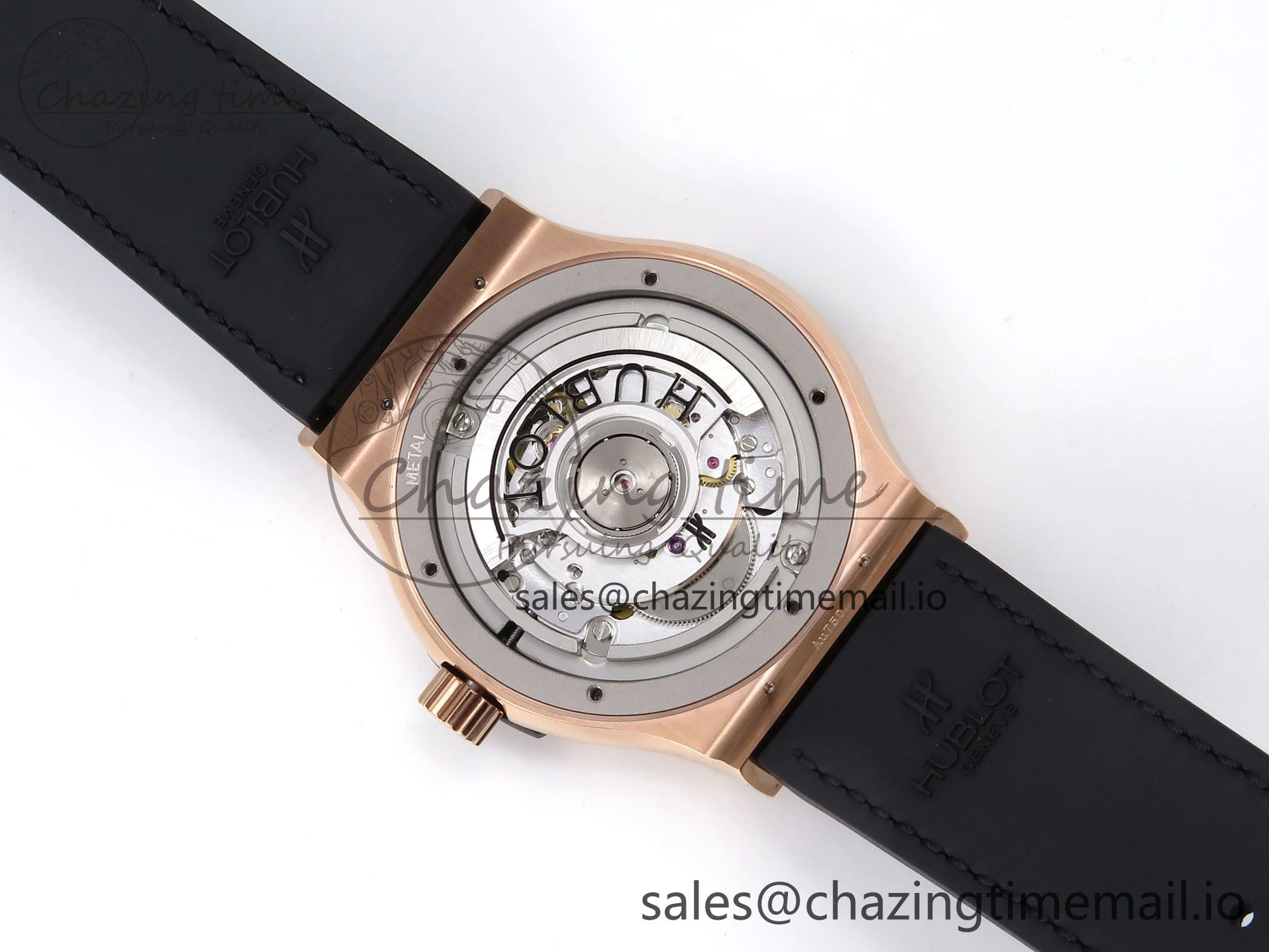 OnTrend Fusion 42mm RG JJF 1:1 Best Edition Black Dial on Black Gummy Leather Strap 6703