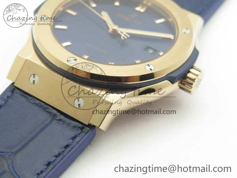 Bright Fusion 42mm RG JJF 1:1 Best Edition Blue Dial On Gummy Strap A 6945