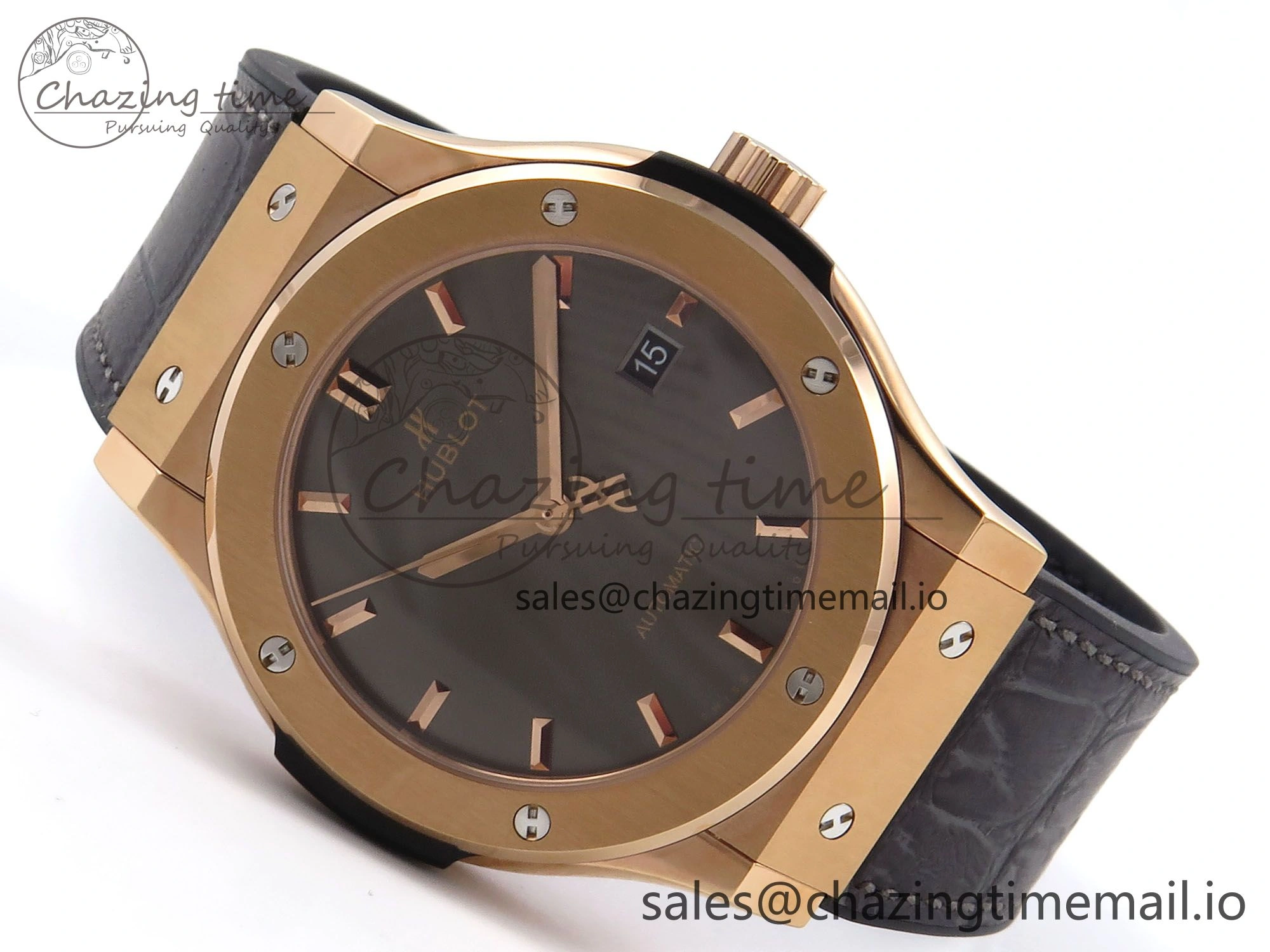 Bright Fusion 42mm RG JJF 1:1 Best Edition Gray Dial on Black Gummy Leather Strap 6699