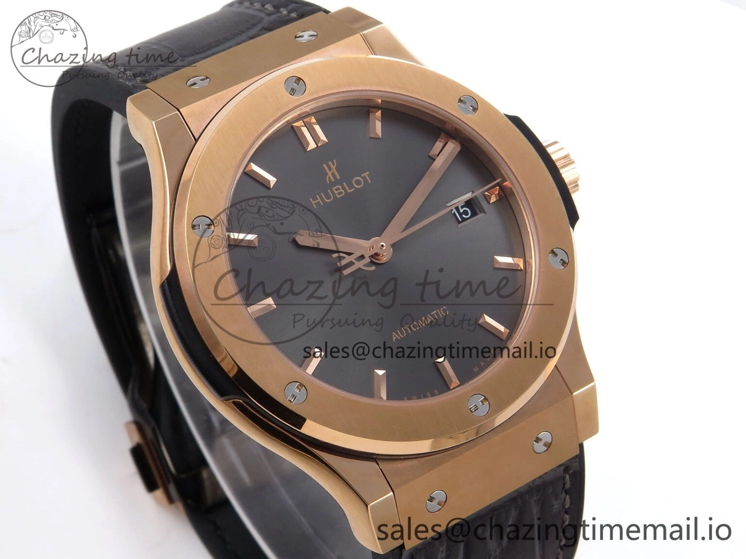 Bright Fusion 42mm RG JJF 1:1 Best Edition Gray Dial on Black Gummy Leather Strap 6699