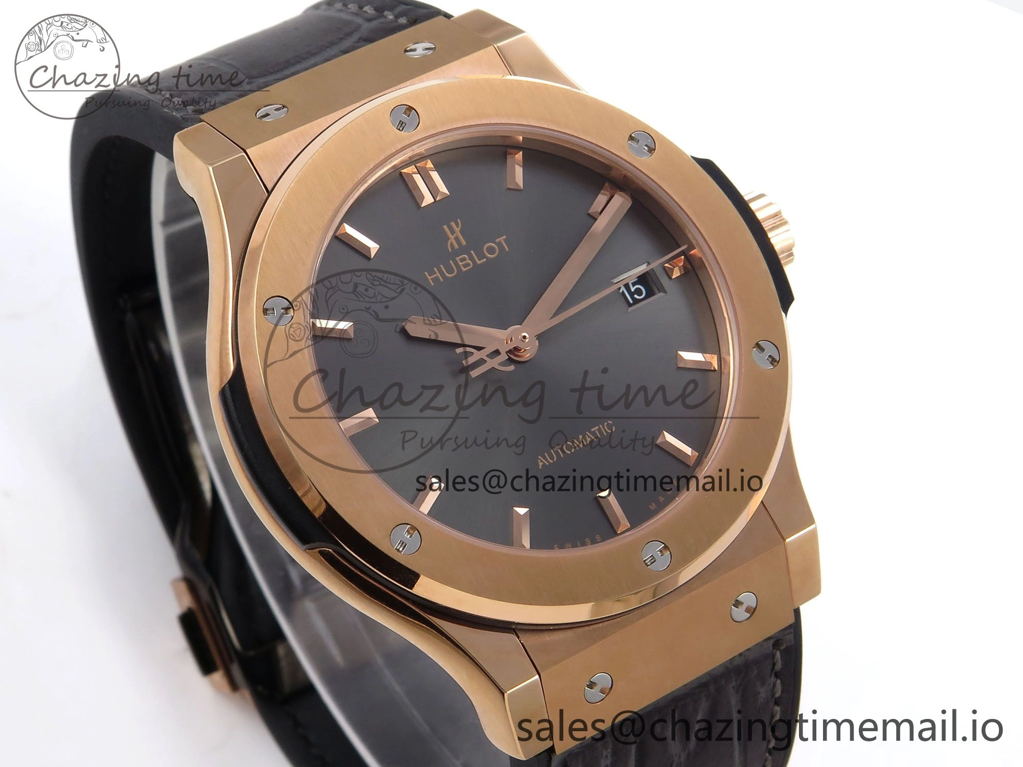 Bright Fusion 42mm RG JJF 1:1 Best Edition Gray Dial on Black Gummy Leather Strap 6699