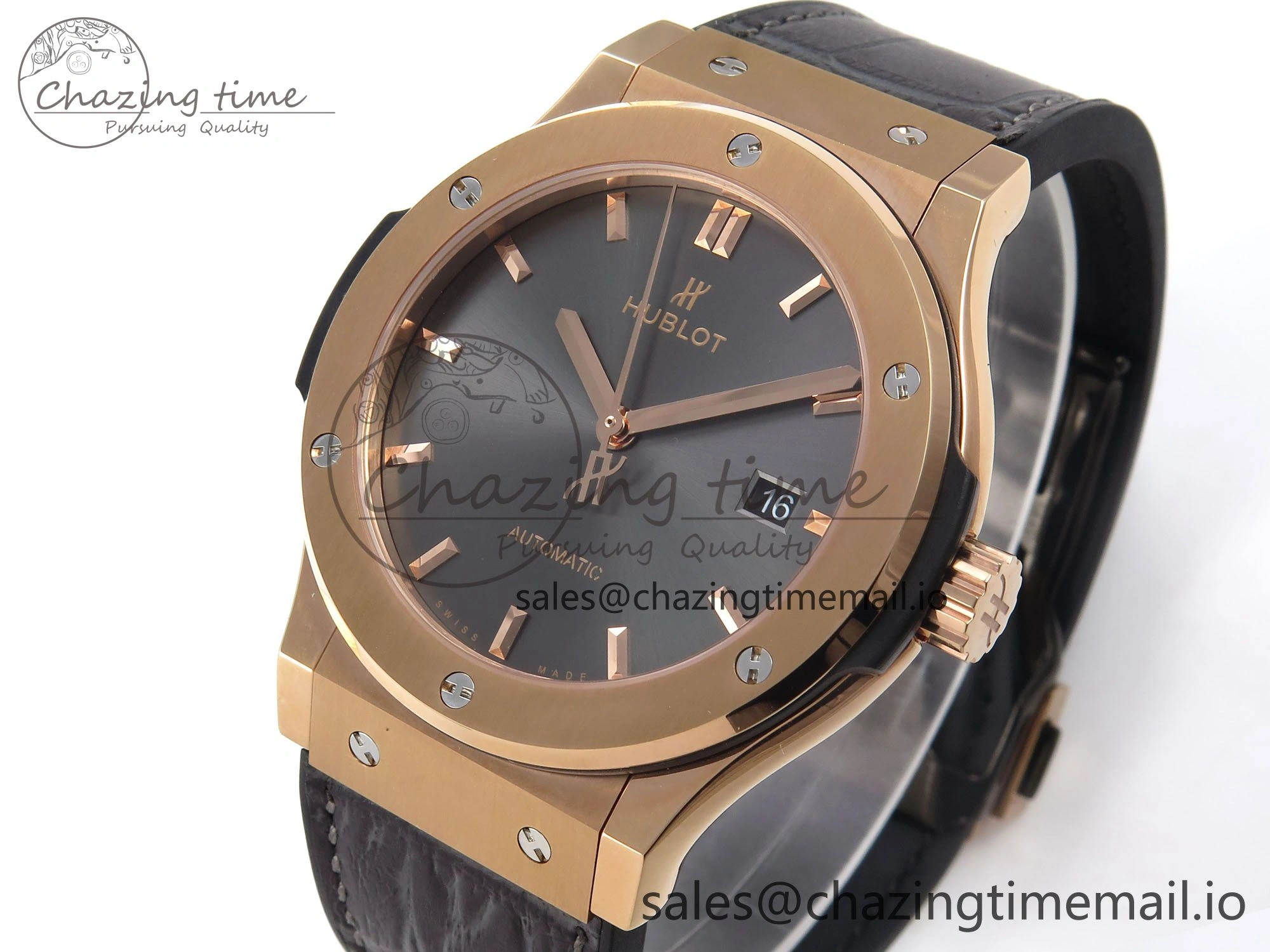 Bright Fusion 42mm RG JJF 1:1 Best Edition Gray Dial on Black Gummy Leather Strap 6699