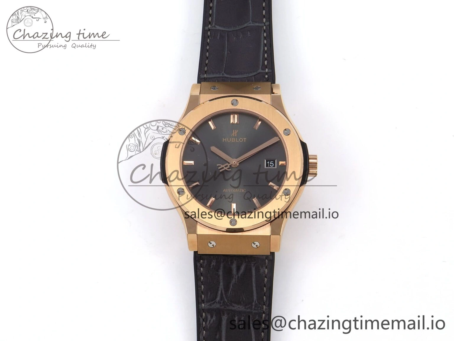 Bright Fusion 42mm RG JJF 1:1 Best Edition Gray Dial on Black Gummy Leather Strap 6699