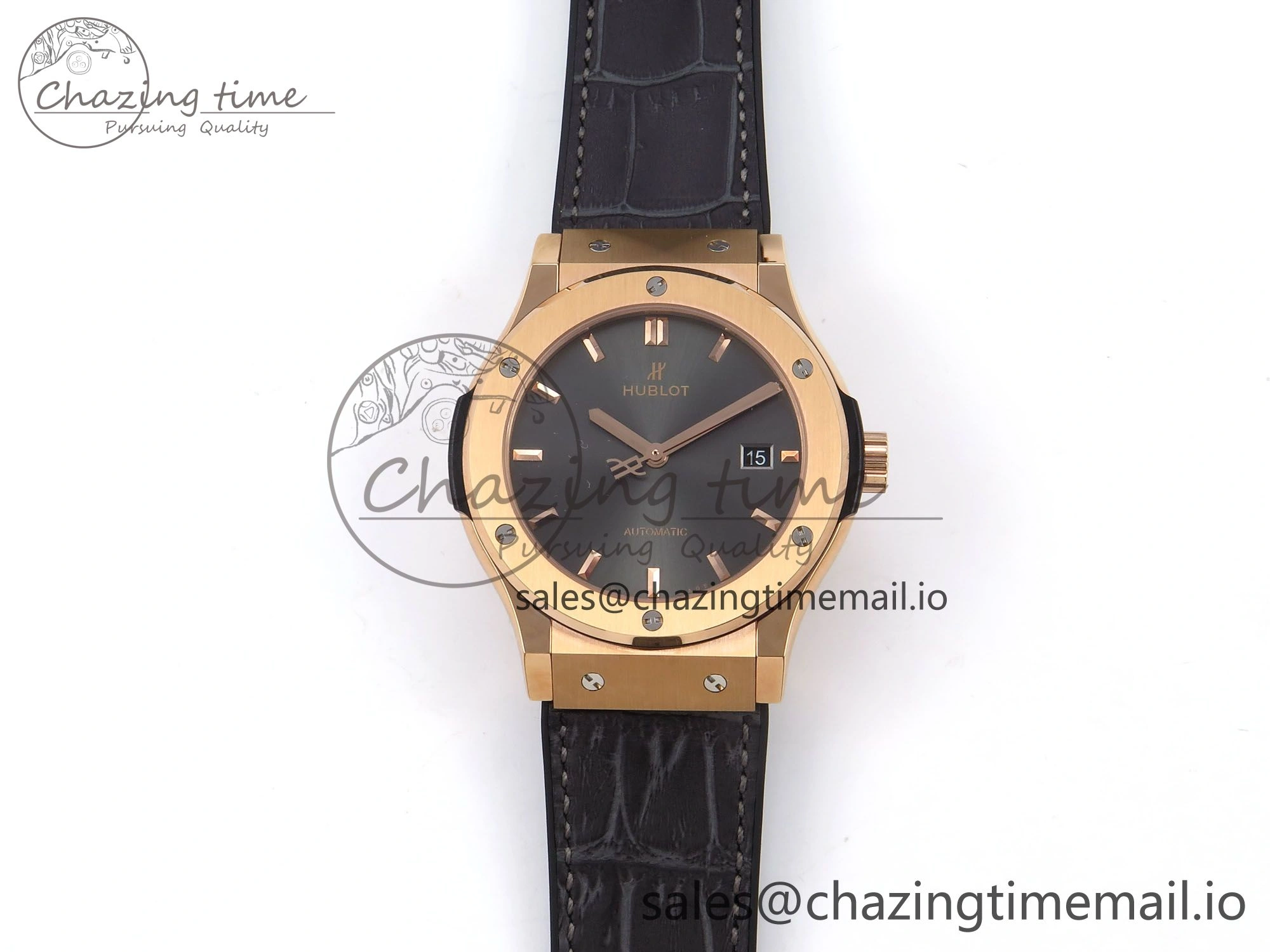 Bright Fusion 42mm RG JJF 1:1 Best Edition Gray Dial on Black Gummy Leather Strap 6699